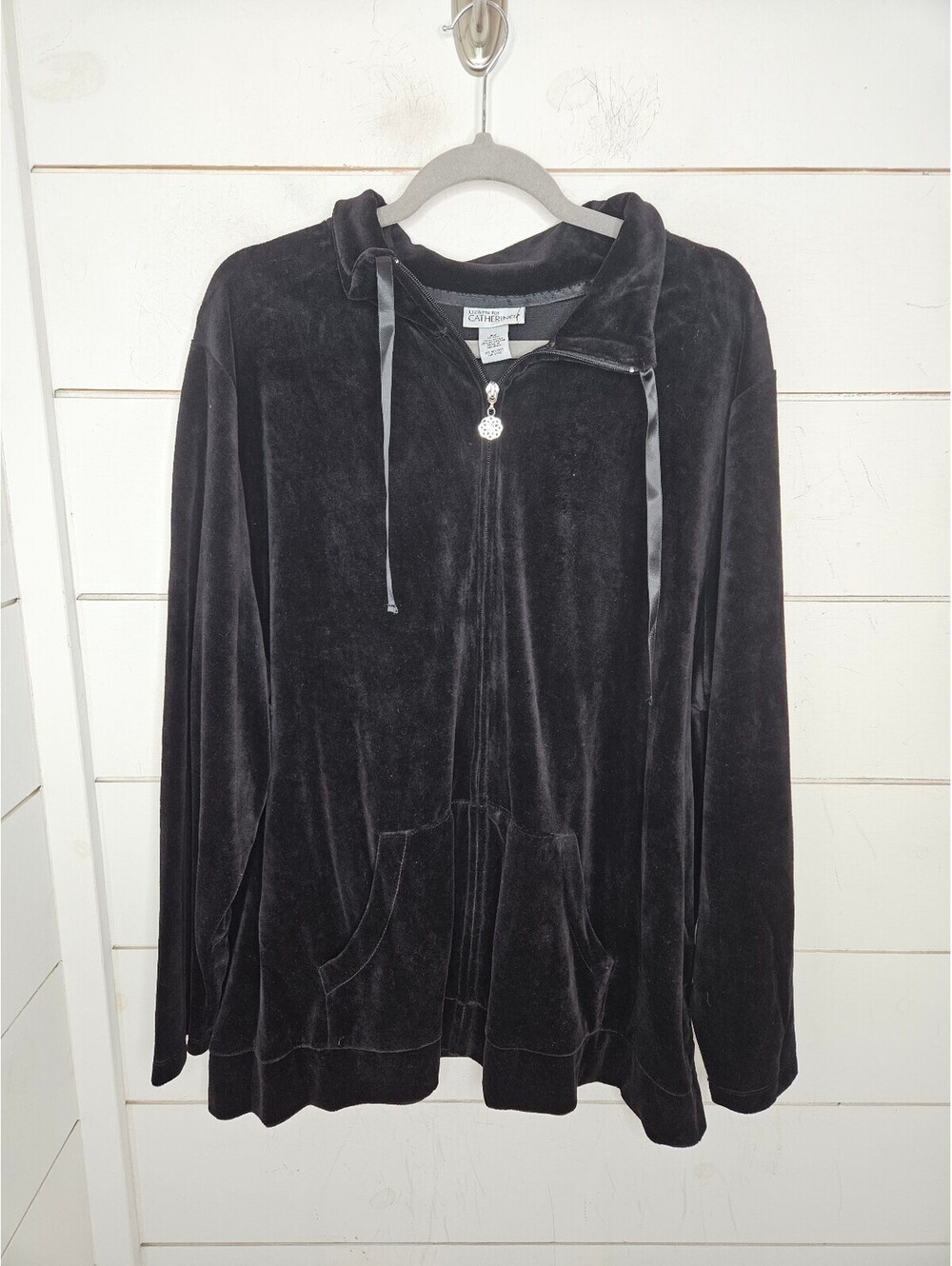 Liz & Me for Catherines 2X size 22 24 black velour zip closure drawstring jacket